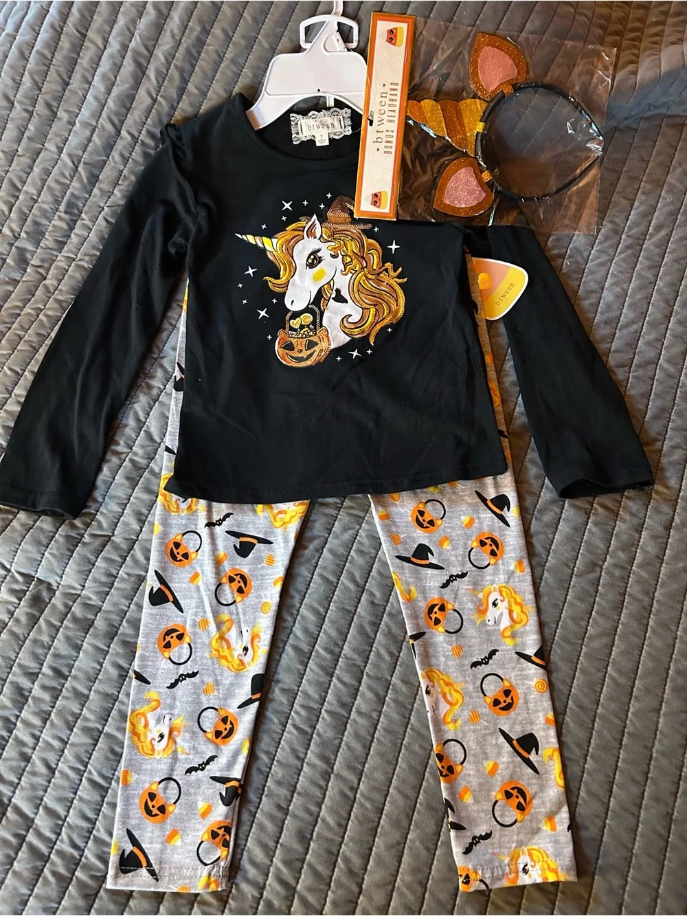 Be tween Girls' Black & Gray Halloween Unicorn Matching Set with Headband
